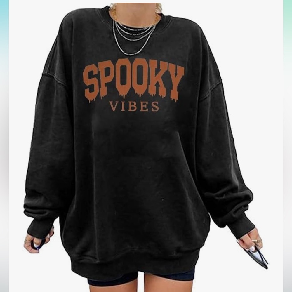 🎃 Oversized Spooky Vibes Black Halloween Sweatshirt Sz XXL NEW